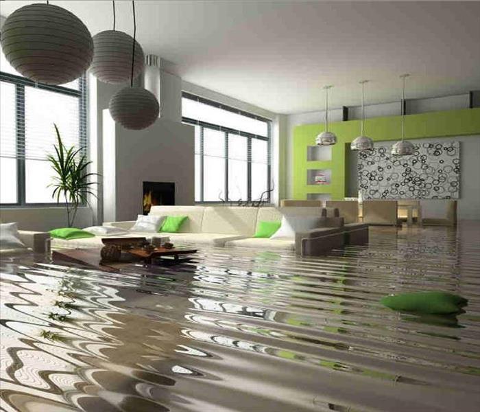 A flooded living room 